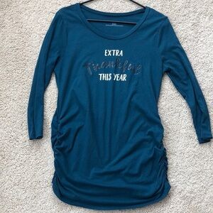 4/$20 Motherhood Top Size M Teal “Extra Thankful This Year”